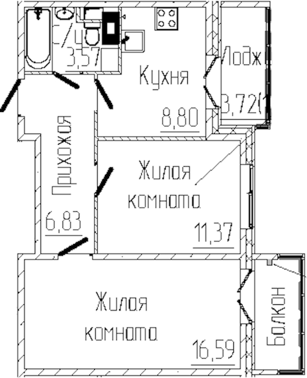 2-комнатная квартира 50.06 м², 3/8 эт., ЖК «SERTOLOVO PARK»